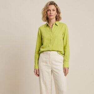 MARC O'POLO Organic Cotton Chartreuse Collared Blouse Small Coastal Grandmother